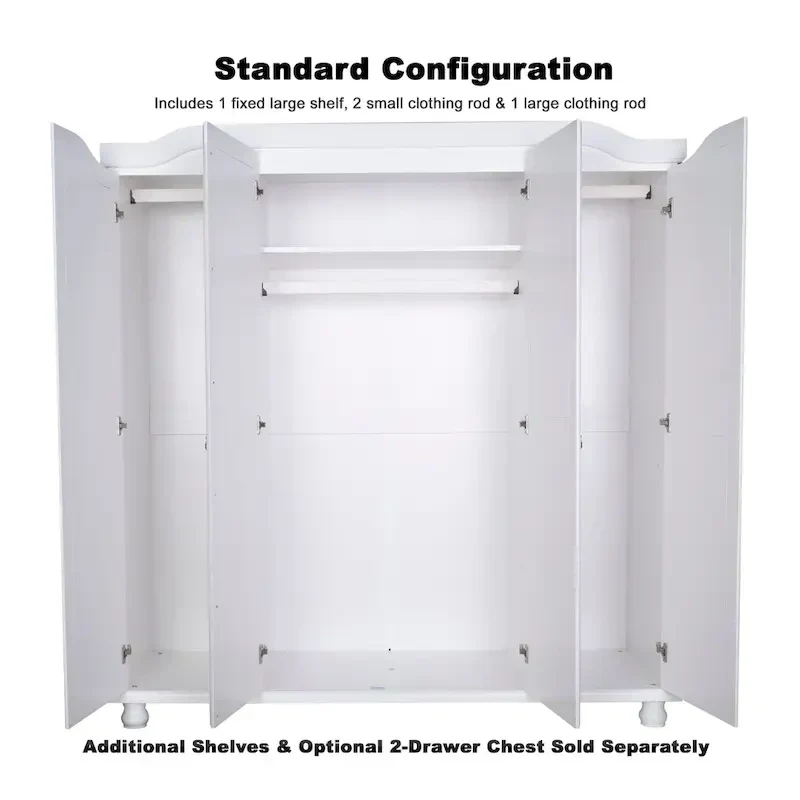 Palace Imports Kyle Armoire 4 portes 100 % en bois massif avec portes en bois massif ou portes miroir