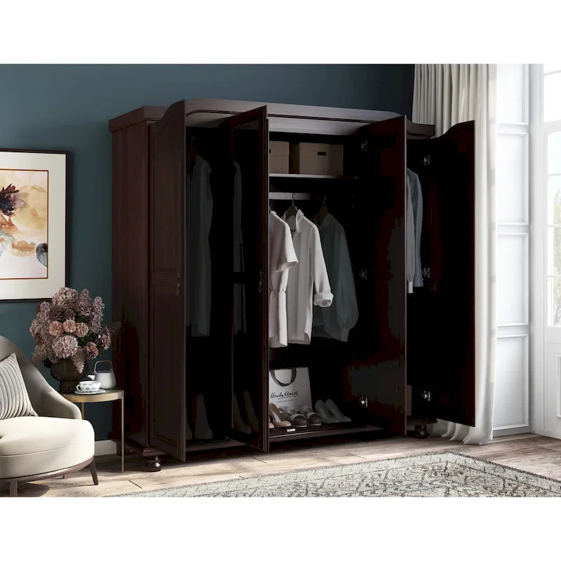 Palace Imports Kyle Armoire 4 portes 100 % en bois massif avec portes en bois massif ou portes miroir