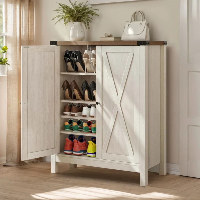 Meuble de rangement pour chaussures Moasis à 5 niveaux et 20 paires avec portes doubles pour entrée