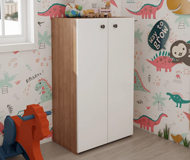 Armoire Land 105 cm - Blanc et Noyer polyvalente avec 2 porte