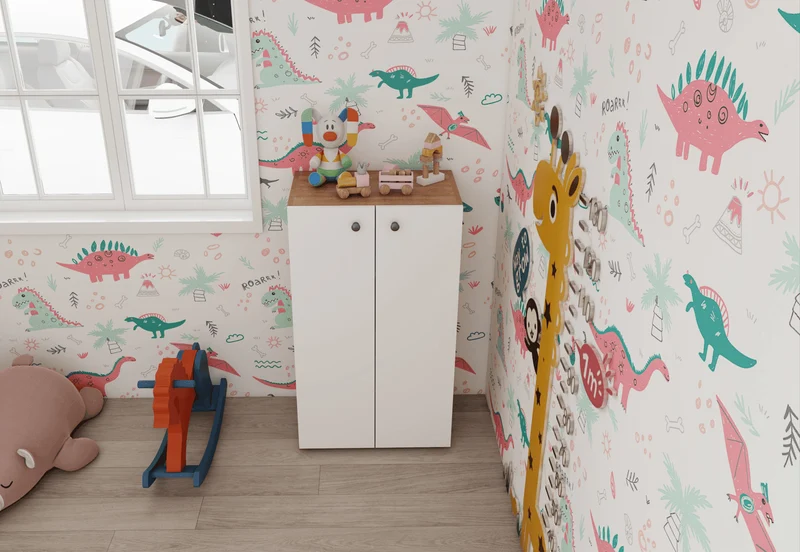Armoire Land 105 cm - Blanc et Noyer polyvalente avec 2 porte