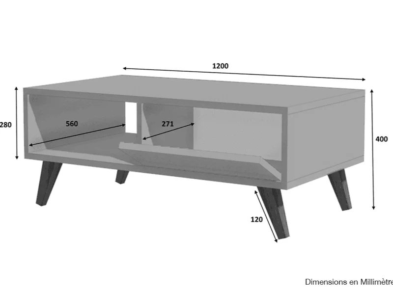 Table Basse MIRA 120cm - Blanc et noyer - Salon et séjour