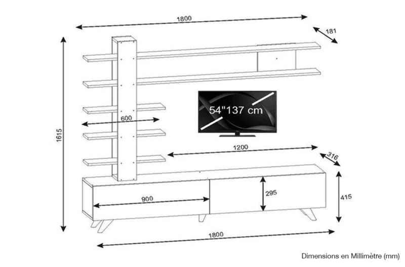 Meuble TV avec rangement ALEYNA 180cm - Salon et séjour