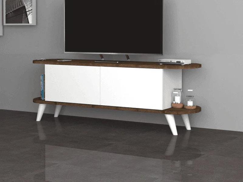 PRAS 140CM - Meuble TV - Noyer et Blanc