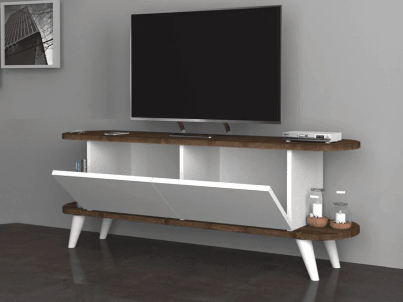 PRAS 140CM - Meuble TV - Noyer et Blanc