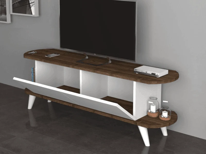 PRAS 140CM - Meuble TV - Noyer et Blanc