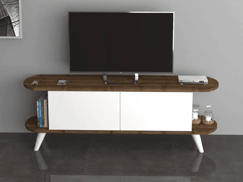 PRAS 140CM - Meuble TV - Noyer et Blanc