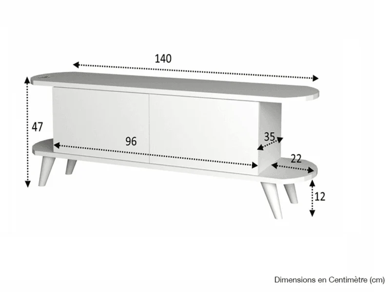 PRAS 140CM - Meuble TV - Noyer et Blanc