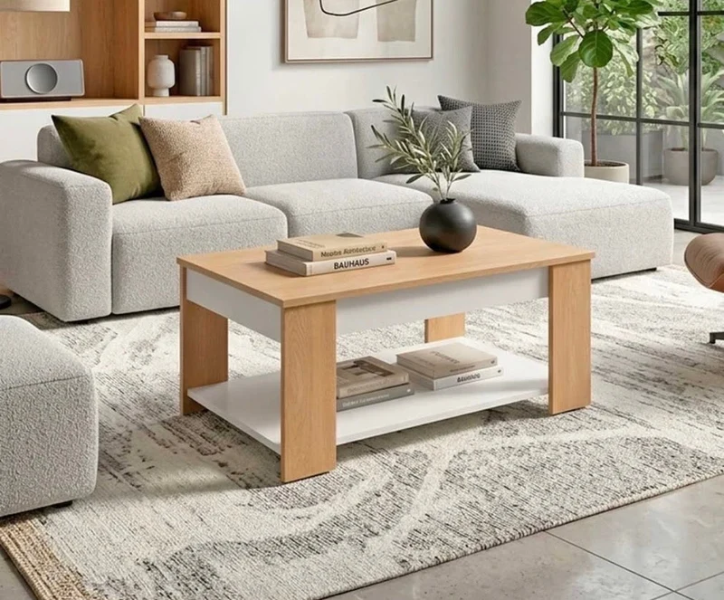 Table Basse DIMA - Blanc et chêne - Salon et séjour