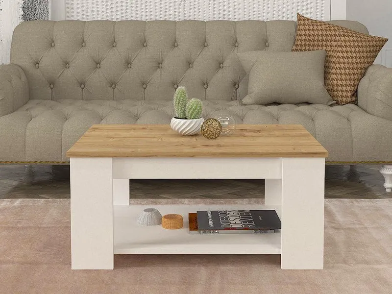 Table Basse DIMA - Blanc et chêne - Salon et séjour