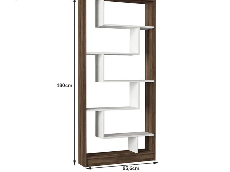 Bibliothèque RUPERT 180cm - Blanc et Noyer - étagères de rangement