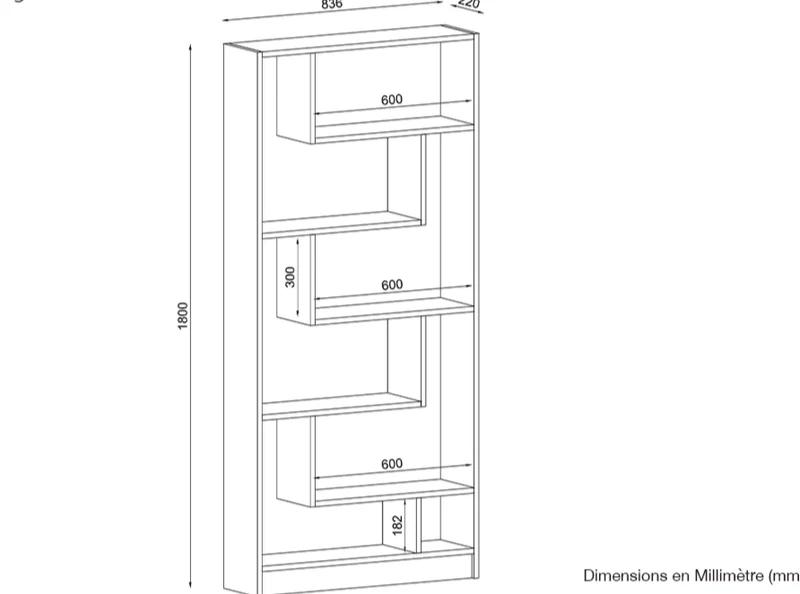 Bibliothèque RUPERT 180cm - Blanc et Noyer - étagères de rangement