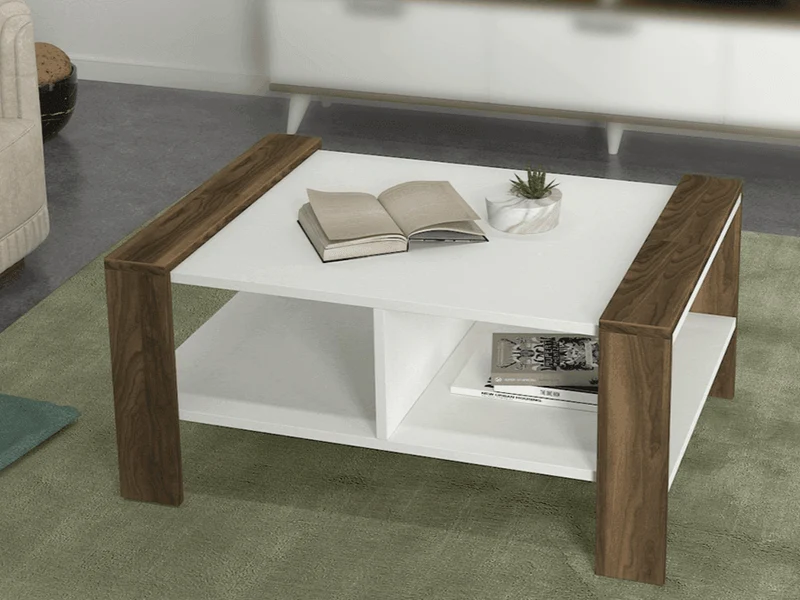 Table Basse ACIRE - Blanc et Noyer - Salon et séjour