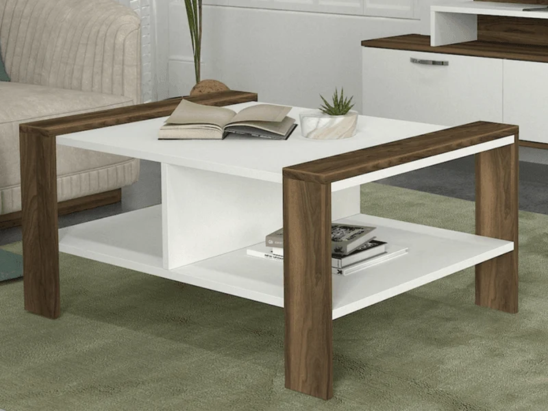 Table Basse ACIRE - Blanc et Noyer - Salon et séjour