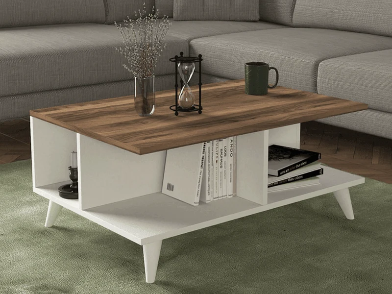 Table basse SEDDRAE - Blanc et Noyer - Salon et séjour