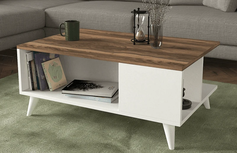 Table basse SEDDRAE - Blanc et Noyer - Salon et séjour