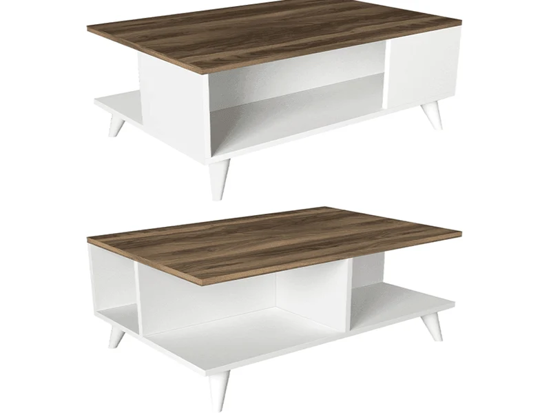 Table basse SEDDRAE - Blanc et Noyer - Salon et séjour