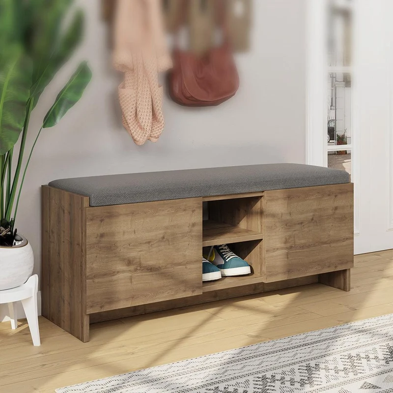 Meuble chaussures ZULLA avec assise - Noyer