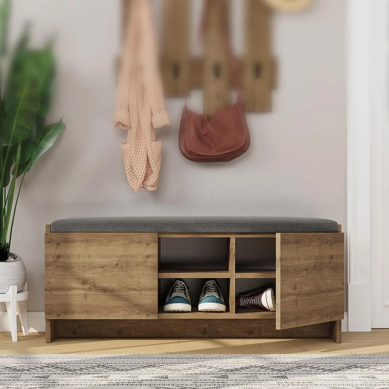 Meuble chaussures ZULLA avec assise - Noyer