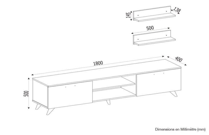 Meuble TV SELCAEG 180cm - Blanc et Noyer - Salon et séjour