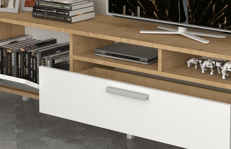 MILS 180CM - Meuble TV avec rangement - Chêne et Blanc