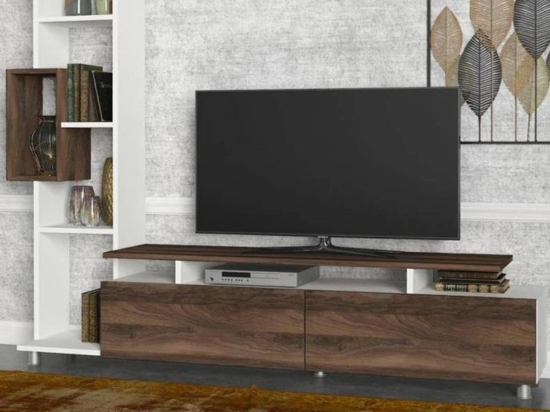 Meuble TV TULIP - Noyer et Blanc