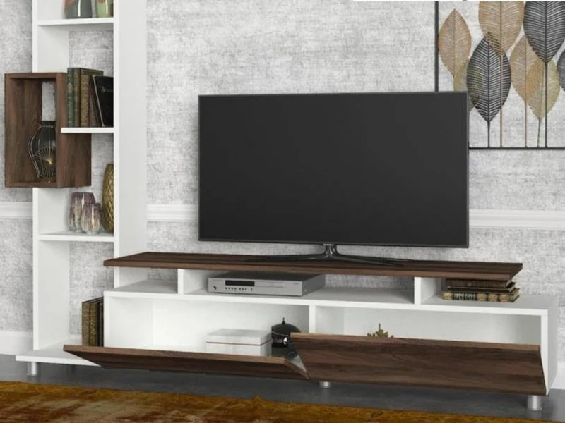 Meuble TV TULIP - Noyer et Blanc