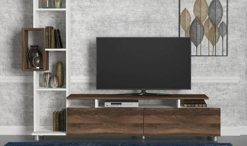 Meuble TV TULIP - Noyer et Blanc