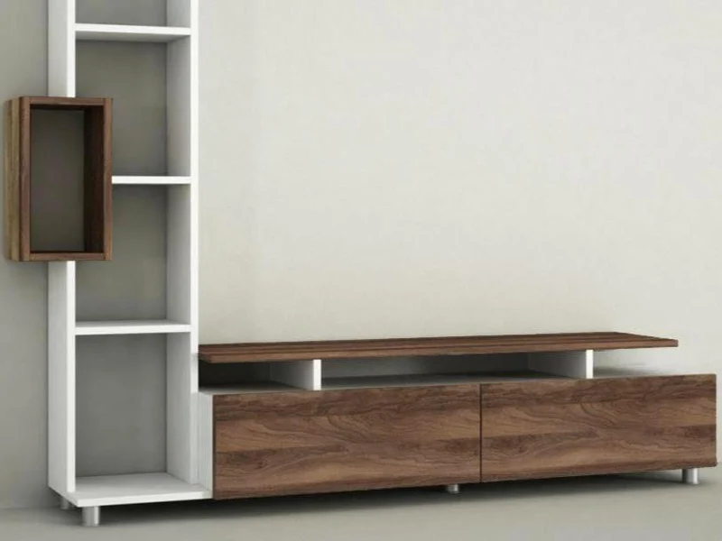 Meuble TV TULIP - Noyer et Blanc
