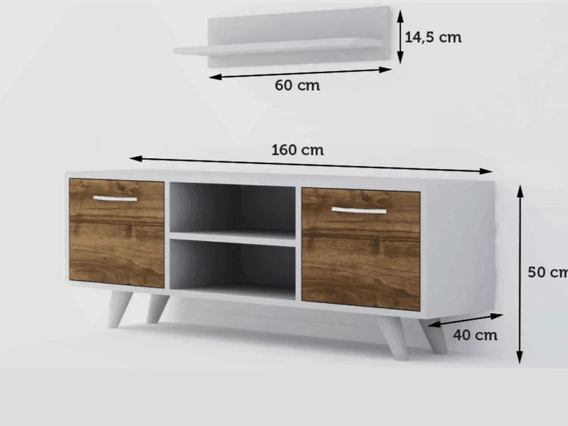 Meuble TV AYKIL 160cm - Noyer et Blanc - Salon et séjour