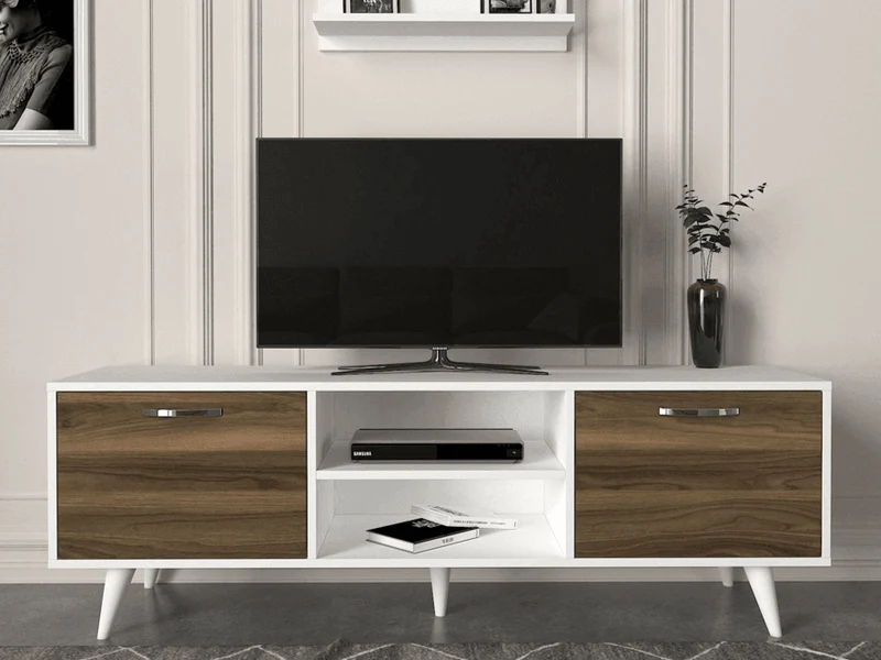 Meuble TV AYKIL 160cm - Noyer et Blanc - Salon et séjour