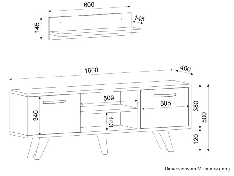 Meuble TV AYKIL 160cm - Noyer et Blanc - Salon et séjour