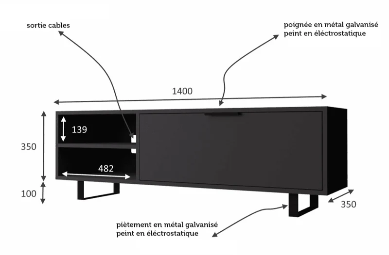 Table TV N-SMAR 140cm - Gris Anthracite - Salon et séjour
