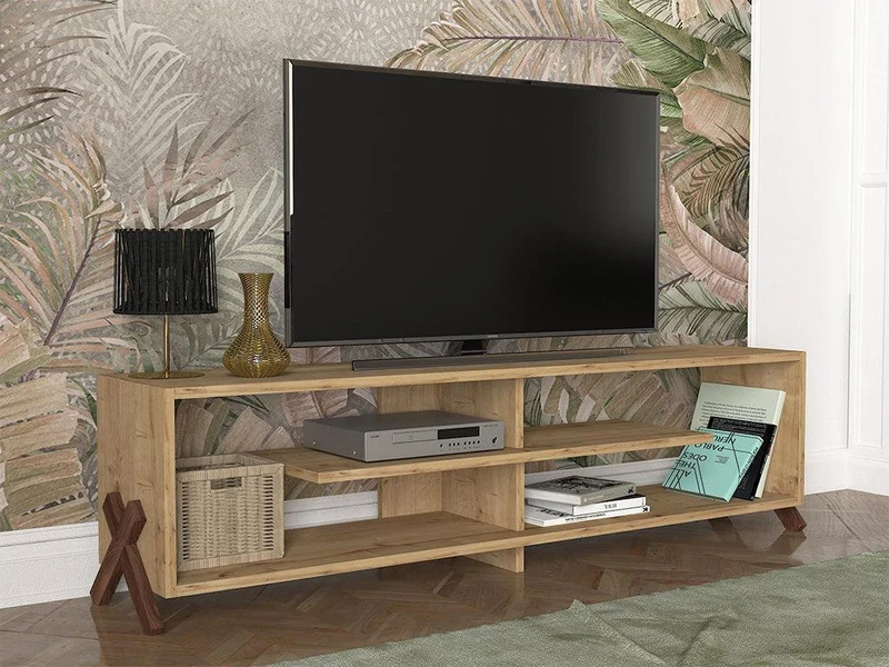 Table TV AULE 147 cm - Effet chêne - Salon et séjour