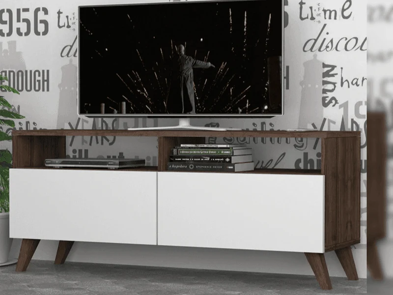 Meuble TV YOCNE - Noyer et Blanc
