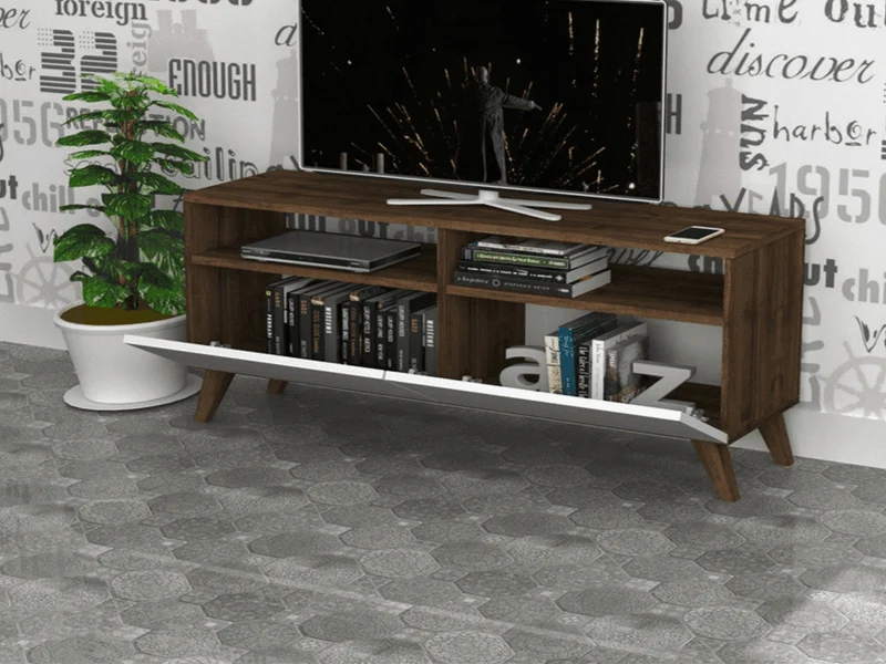 Meuble TV YOCNE - Noyer et Blanc