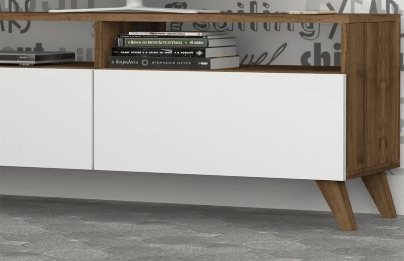 Meuble TV YOCNE - Noyer et Blanc