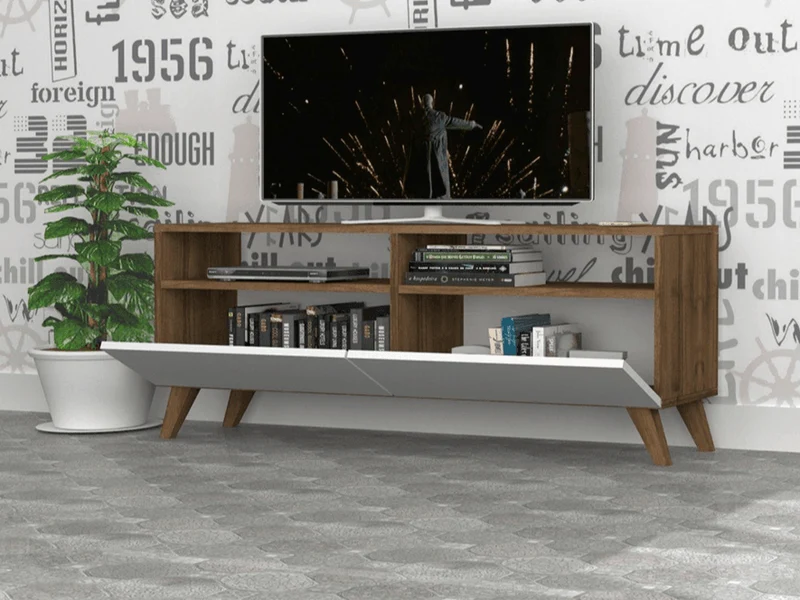 Meuble TV YOCNE - Noyer et Blanc