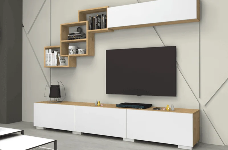 Meuble TV FREE 210cm - Chêne et Blanc - salon et séjour