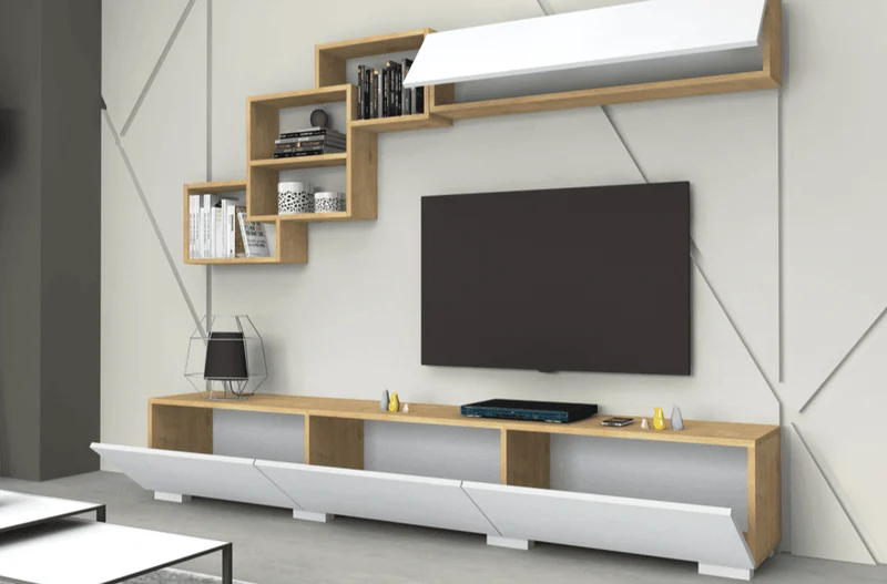Meuble TV FREE 210cm - Chêne et Blanc - salon et séjour