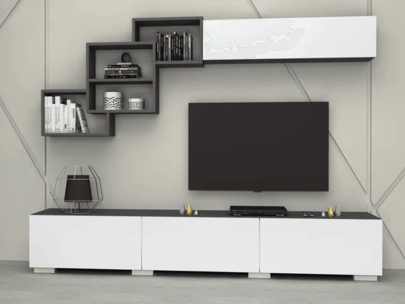 Meuble TV FREE 210cm - Gris Anthracite et Blanc - salon et séjour