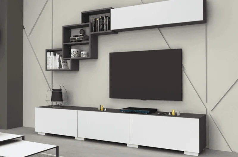 Meuble TV FREE 210cm - Gris Anthracite et Blanc - salon et séjour