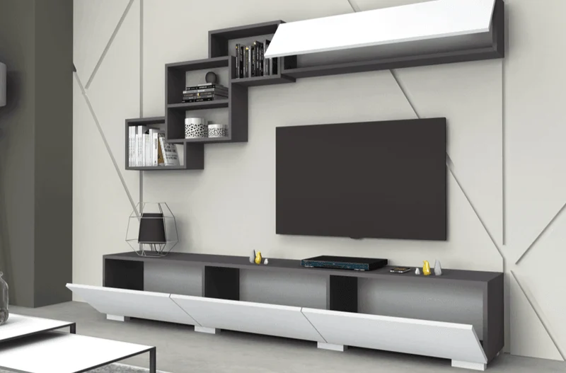Meuble TV FREE 210cm - Gris Anthracite et Blanc - salon et séjour