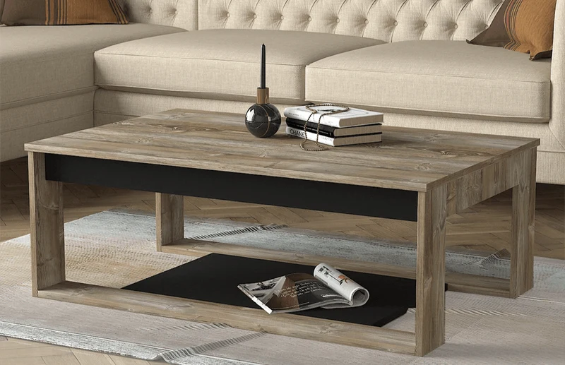 Table Basse COSTA 110cm - Motif Bois Chêne Gris - Salon et séjour