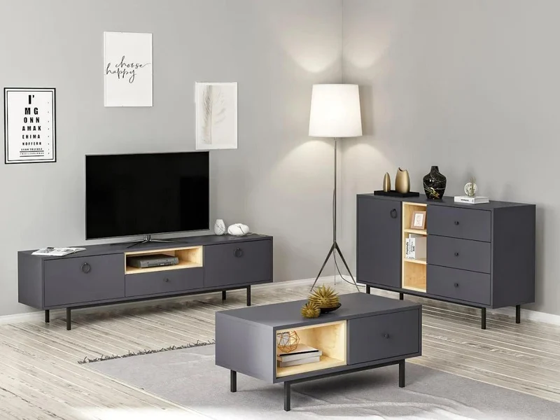 Ensemble BARS Anthracite (Console+Meuble TV +Table Basse)
