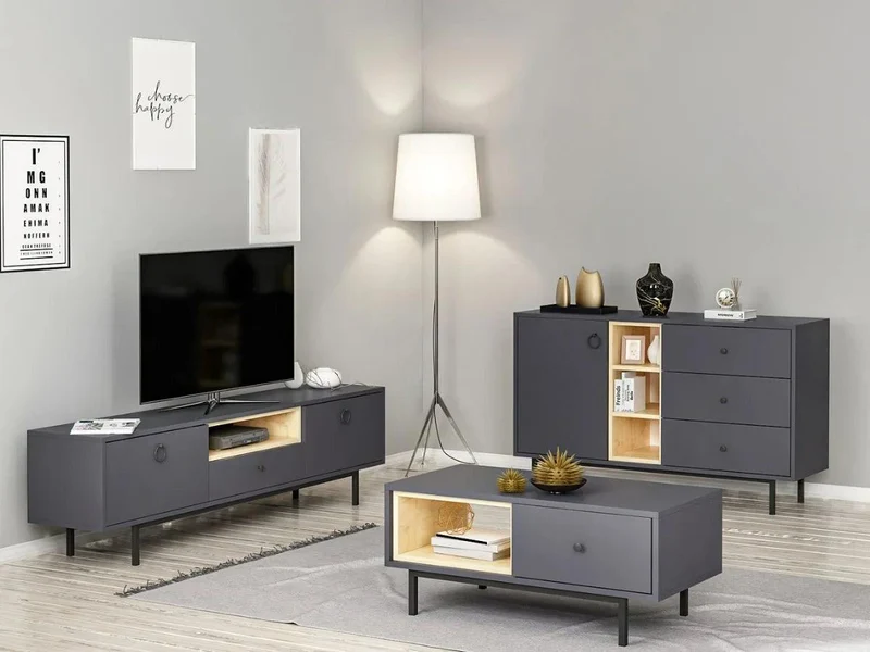 Ensemble BARS Anthracite (Console+Meuble TV +Table Basse)