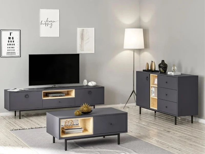 Ensemble BARS Anthracite (Console+Meuble TV +Table Basse)