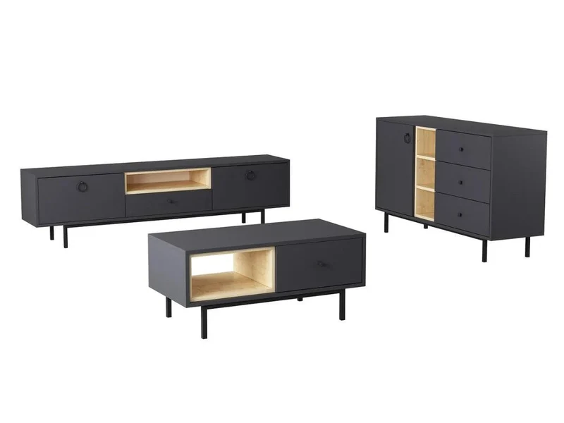 Ensemble BARS Anthracite (Console+Meuble TV +Table Basse)