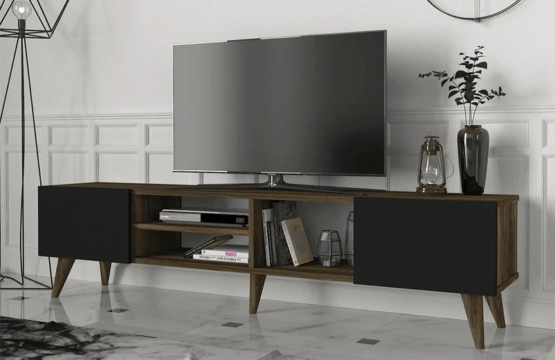 Stand TV ADNOS 160cm - Noyer et Noir - Ameublement Maroc