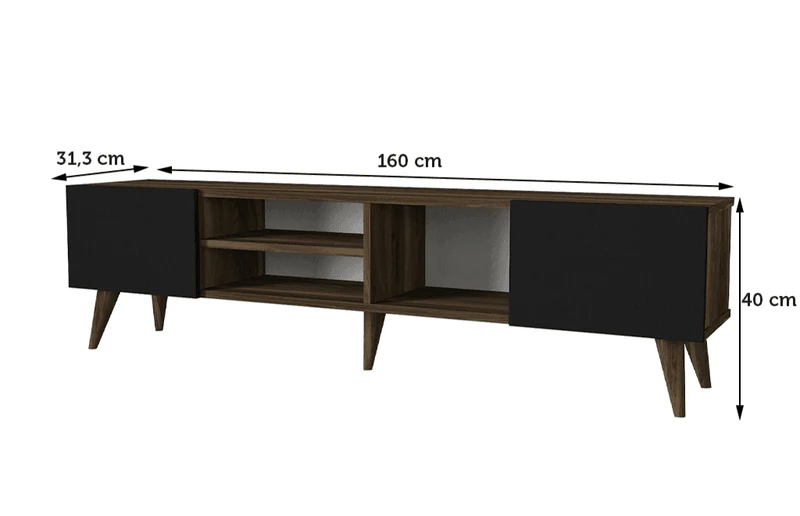 Stand TV ADNOS 160cm - Noyer et Noir - Ameublement Maroc